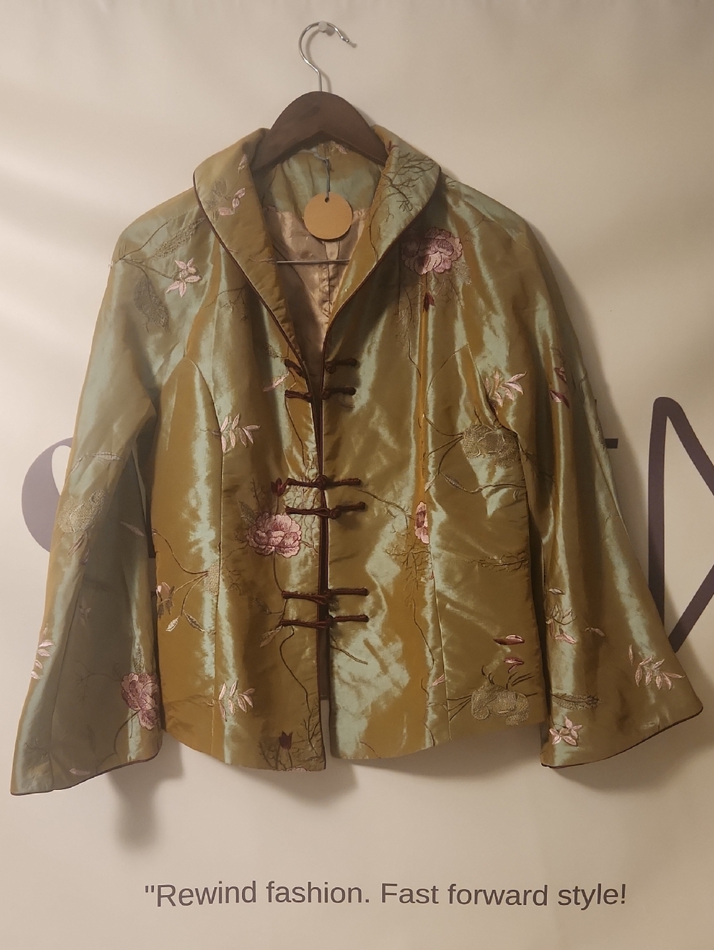 Silk Embroidered Green Floral Jacket
